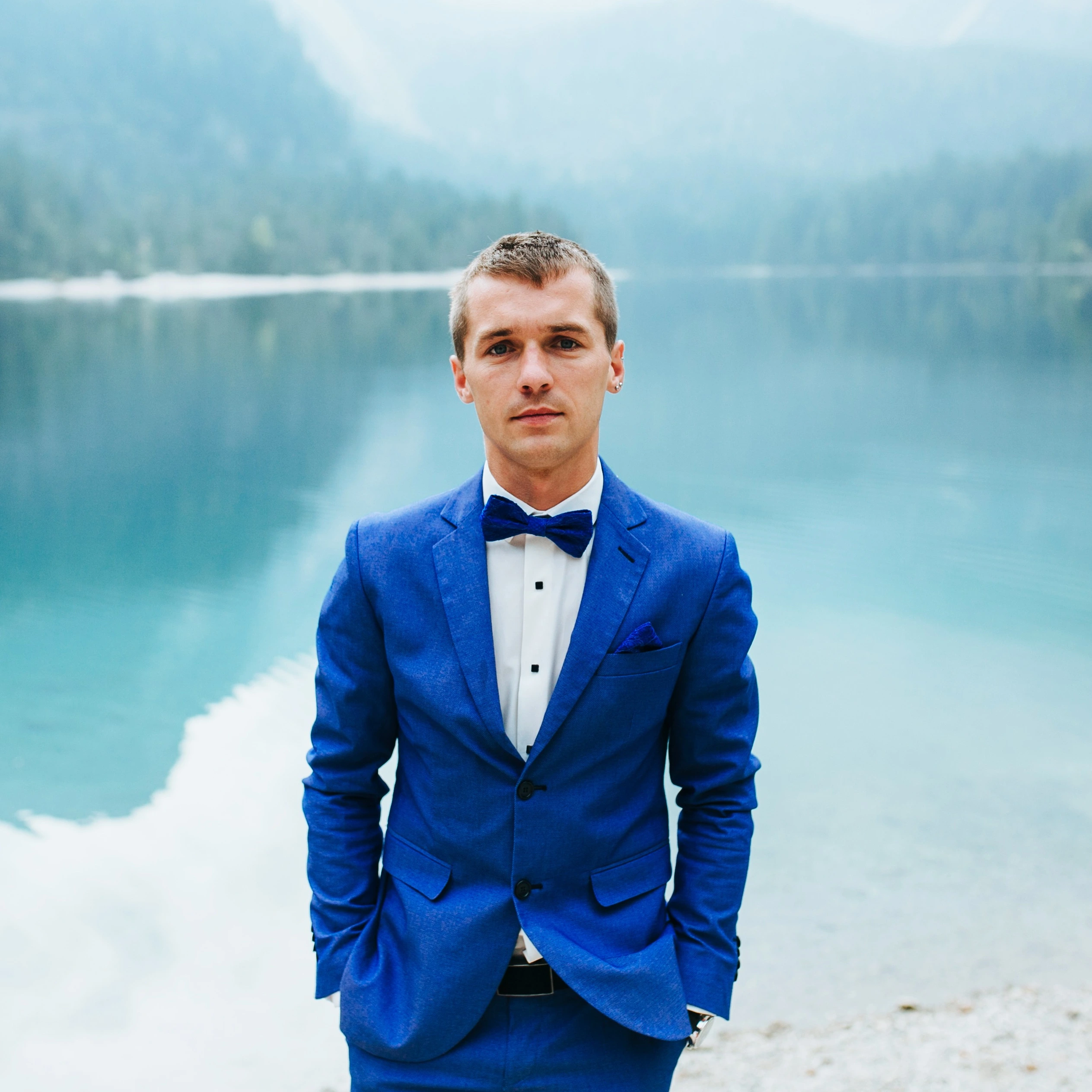 A man with royal blue wedding suit 1