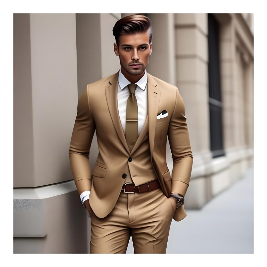 Men tan and khaki suit