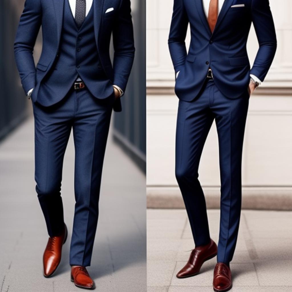 Navy suit with brown shoes