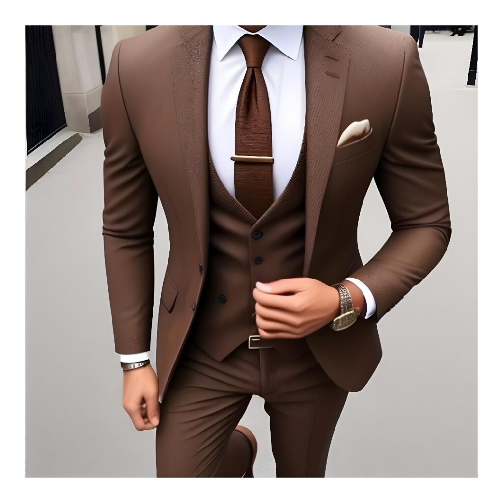herringbone brown suit