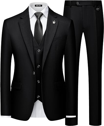 Men in Black suits – sharp black formal wear with futuristic appeal