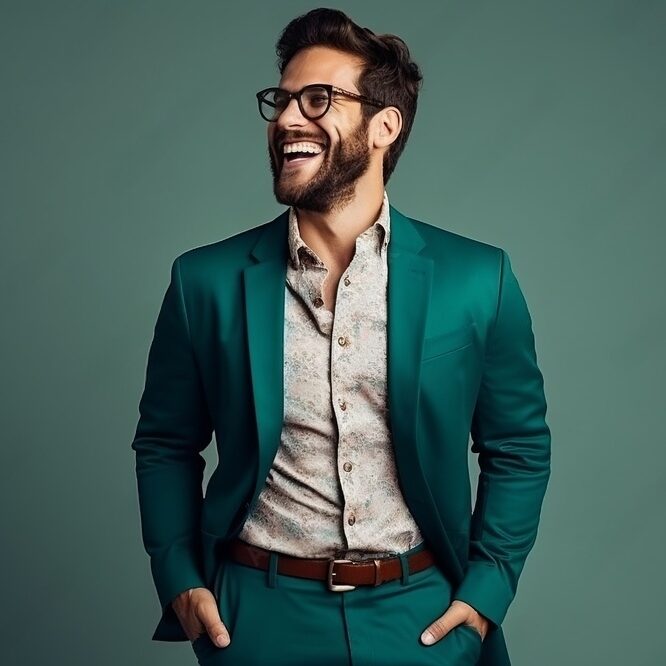 Stylish men with green suit e1713968746102