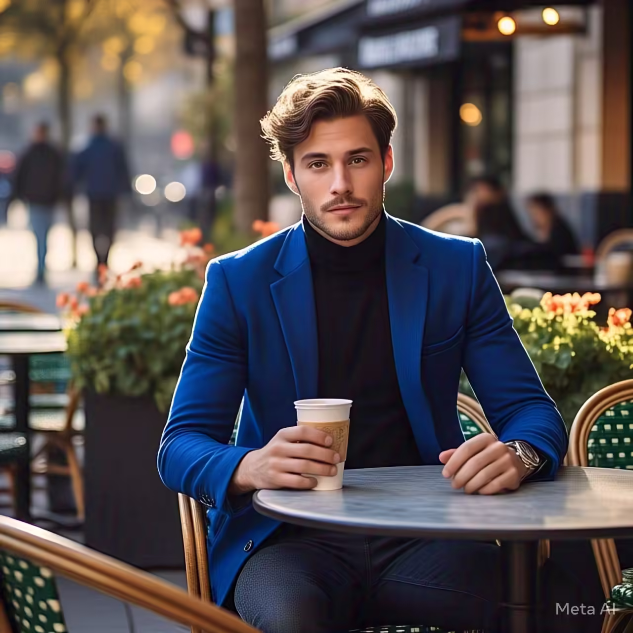 a fashionable man wearing a royal blue jpeg