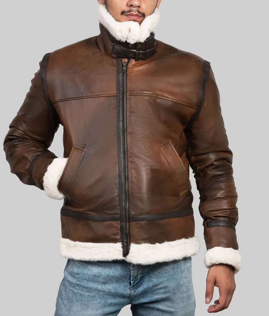 Mens-Dark-Brown Bomber-Leather-Jacket